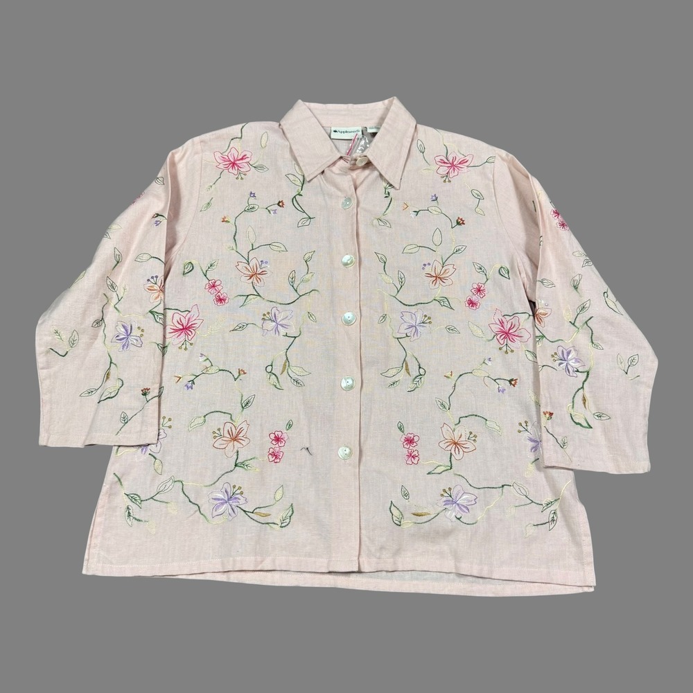 Vintage 90s Appleseed Embroidered Casual Button Down Shirt Women's 12
